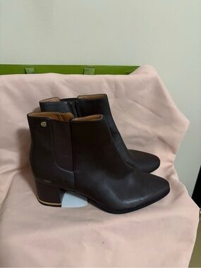 Calvin Klein Dark Brown Leather Ankle Booties